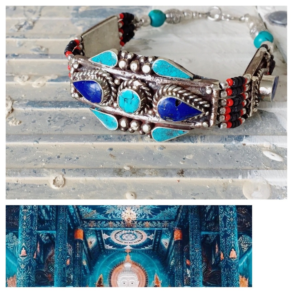 Tibetan Sterling Turquoise Lapis Coral Bracelet